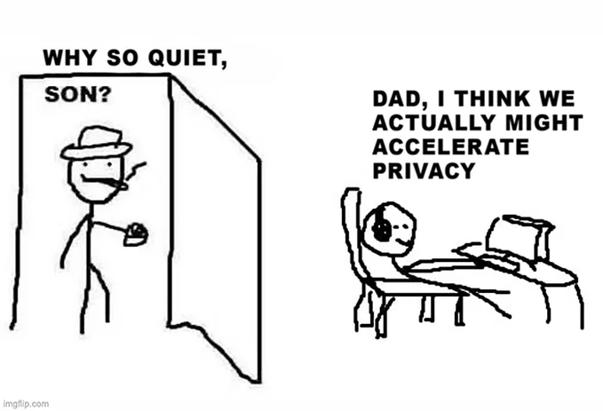 Privacy meme: a father tells his son that he might actually care about privacy.