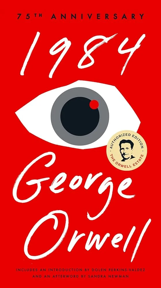 Cover of George Orwell’s novel 1984, with a stylized watching eye.